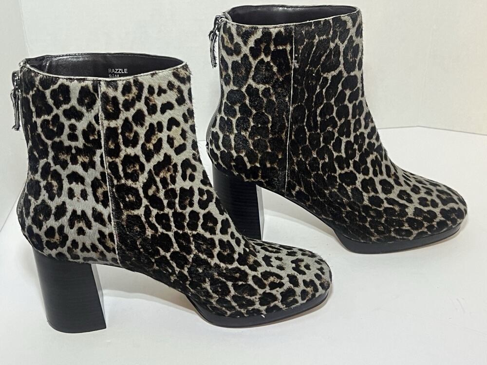 Sanctuary Razzle Genuine Leopard Calf Hair Ankle Boots Almond Toe Size 9.5 NWOT